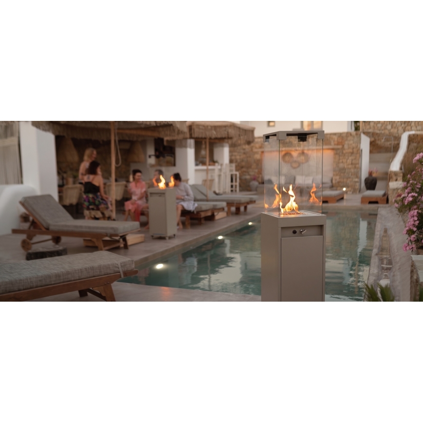 Brilagi - Outdoor Gas Fireplace FLARO GAS 142x36 cm 8kW 1xAAA Beige + Protective Cover