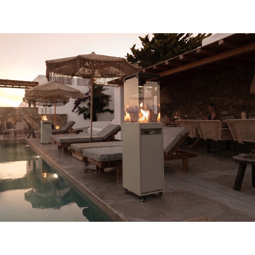 Brilagi - Outdoor Gas Fireplace FLARO GAS 142x36 cm 8kW 1xAAA Beige + Protective Cover