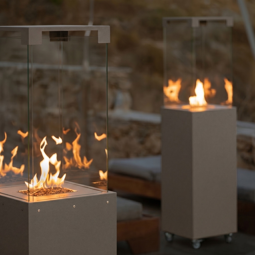 Brilagi - Outdoor Gas Fireplace FLARO GAS 142x36 cm 8kW 1xAAA Beige + Protective Cover