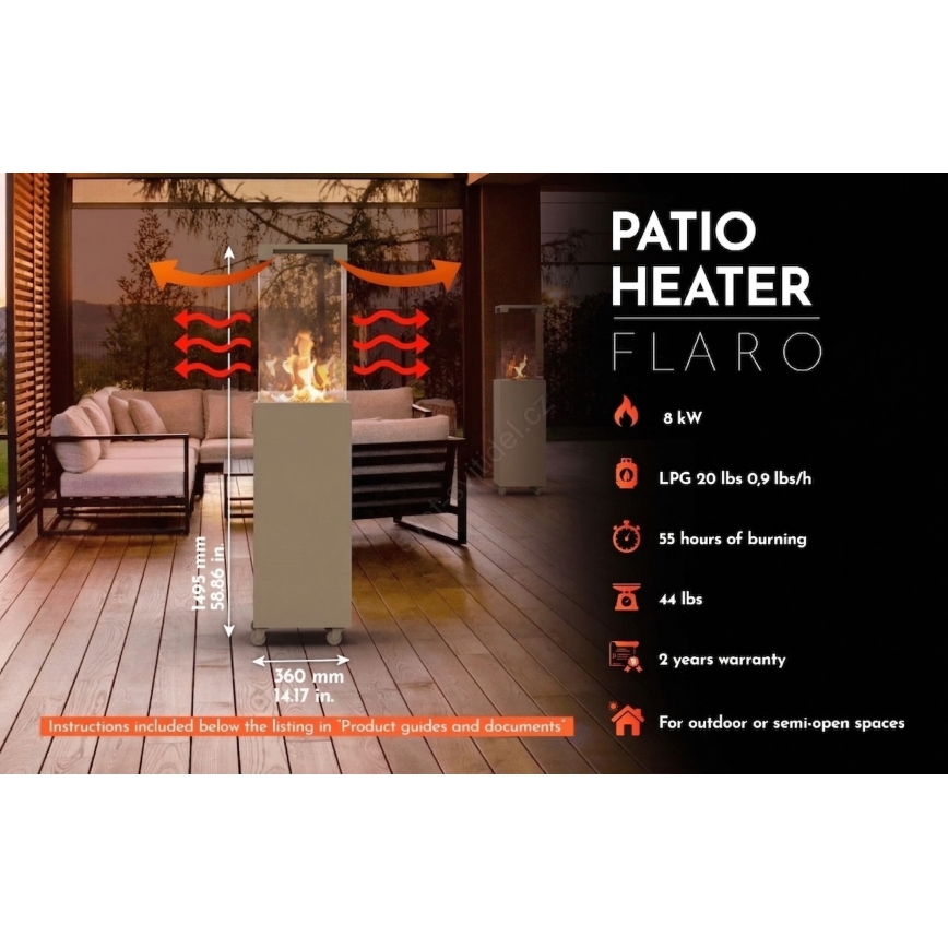 Brilagi - Outdoor Gas Fireplace FLARO GAS 142x36 cm 8 kW 1x AAA grey + protective cover