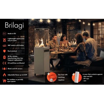 Brilagi - Outdoor Gas Fireplace FLARO GAS 142x36 cm 8 kW 1x AAA grey + protective cover