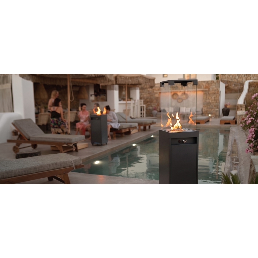 Brilagi - Outdoor gas fireplace FLARO GAS 142x36 cm 8kW 1xAAA anthracite + protective cover