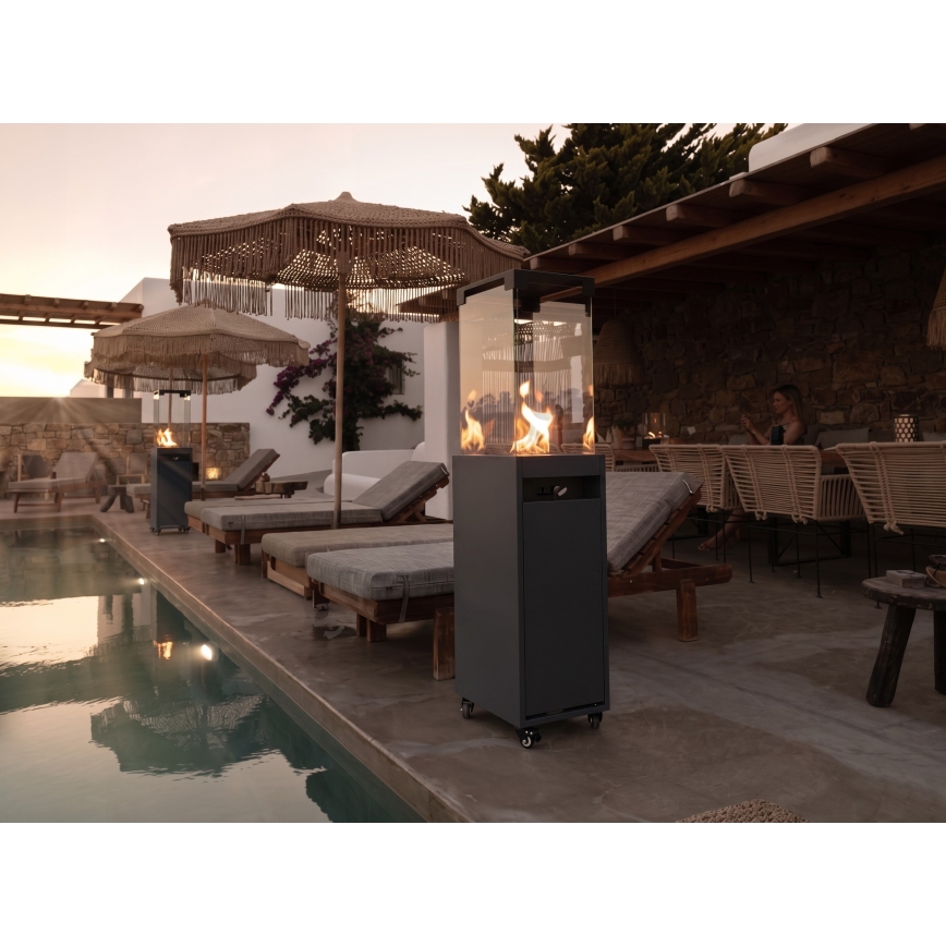 Brilagi - Outdoor gas fireplace FLARO GAS 142x36 cm 8kW 1xAAA anthracite + protective cover