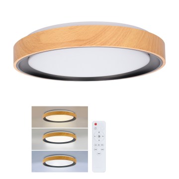 Brilagi - FLOCO Dimmable LED Ceiling Light, 48W, 230V, 3000–6500K, Ø 40 cm, wood finish/black + remote control
