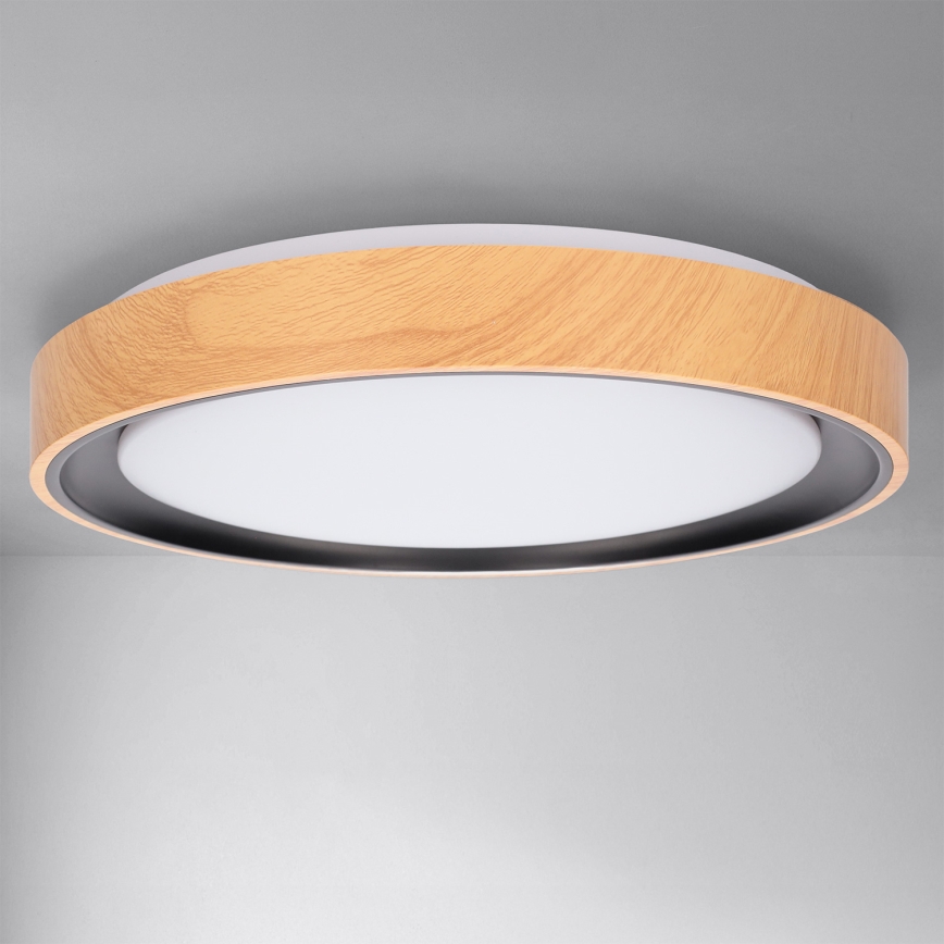 Brilagi - FLOCO Dimmable LED Ceiling Light, 48W, 230V, 3000–6500K, Ø 40 cm, wood finish/black + remote control