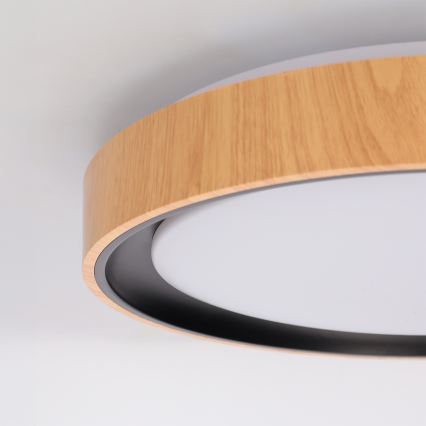 Brilagi - FLOCO Dimmable LED Ceiling Light, 48W, 230V, 3000–6500K, Ø 40 cm, wood finish/black + remote control