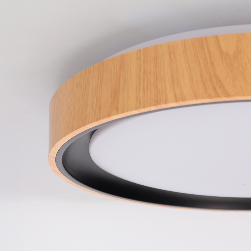Brilagi - FLOCO Dimmable LED Ceiling Light, 48W, 230V, 3000–6500K, Ø 40 cm, wood finish/black + remote control