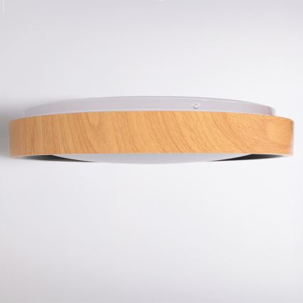 Brilagi - FLOCO Dimmable LED Ceiling Light, 48W, 230V, 3000–6500K, Ø 40 cm, wood finish/black + remote control