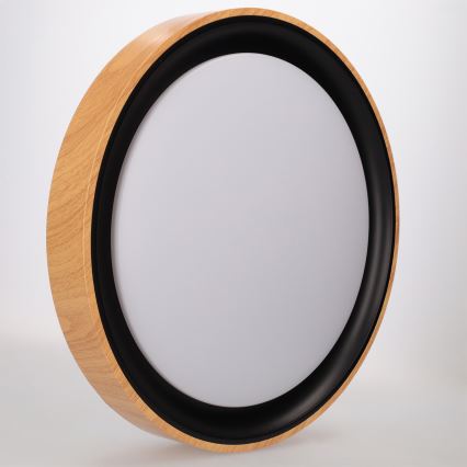 Brilagi - FLOCO Dimmable LED Ceiling Light, 48W, 230V, 3000–6500K, Ø 40 cm, wood finish/black + remote control