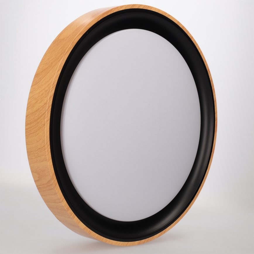 Brilagi - FLOCO Dimmable LED Ceiling Light, 48W, 230V, 3000–6500K, Ø 40 cm, wood finish/black + remote control