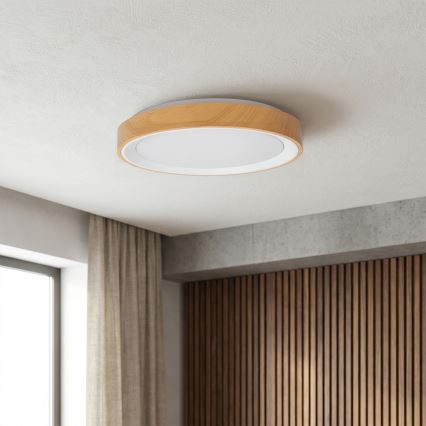 Brilagi - Dimmable LED ceiling light FLOCO LED/48W/230V Ø 40 cm wood decor/white + remote control