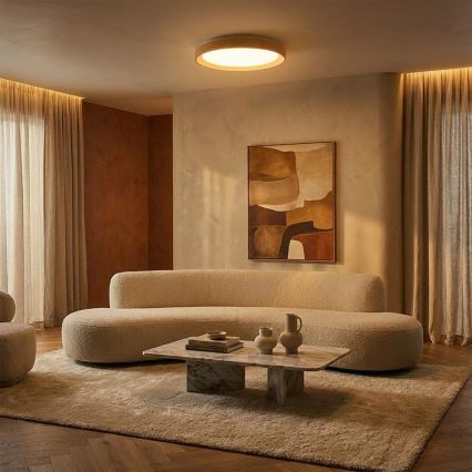 Brilagi - Dimmable LED ceiling light FLOCO LED/48W/230V Ø 40 cm wood decor/white + remote control