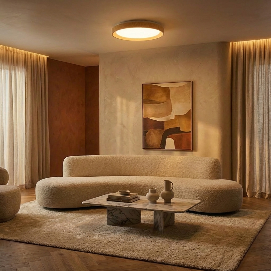 Brilagi - Dimmable LED ceiling light FLOCO LED/48W/230V Ø 40 cm wood decor/white + remote control