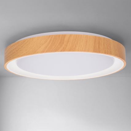 Brilagi - Dimmable LED ceiling light FLOCO LED/48W/230V Ø 40 cm wood decor/white + remote control