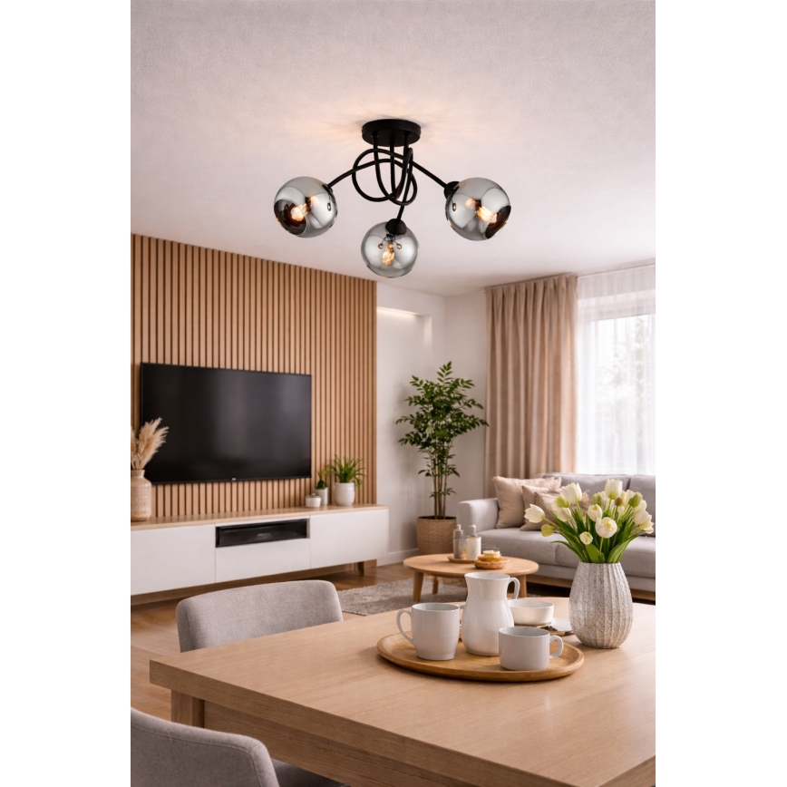 Brilagi - Flush-mount chandelier 3xE27/60W/230V black/smoked gray