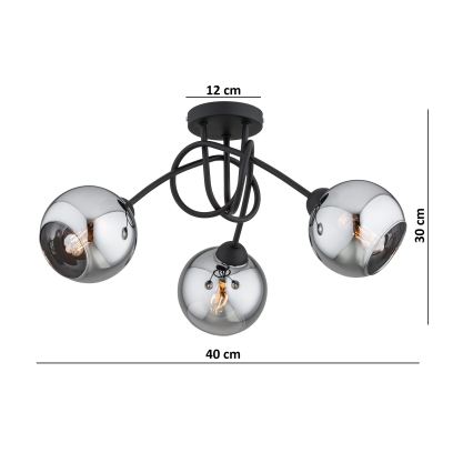 Brilagi - Flush-mount chandelier 3xE27/60W/230V black/smoked gray
