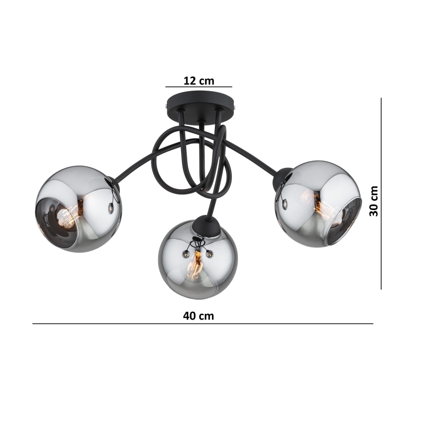 Brilagi - Flush-mount chandelier 3xE27/60W/230V black/smoked gray