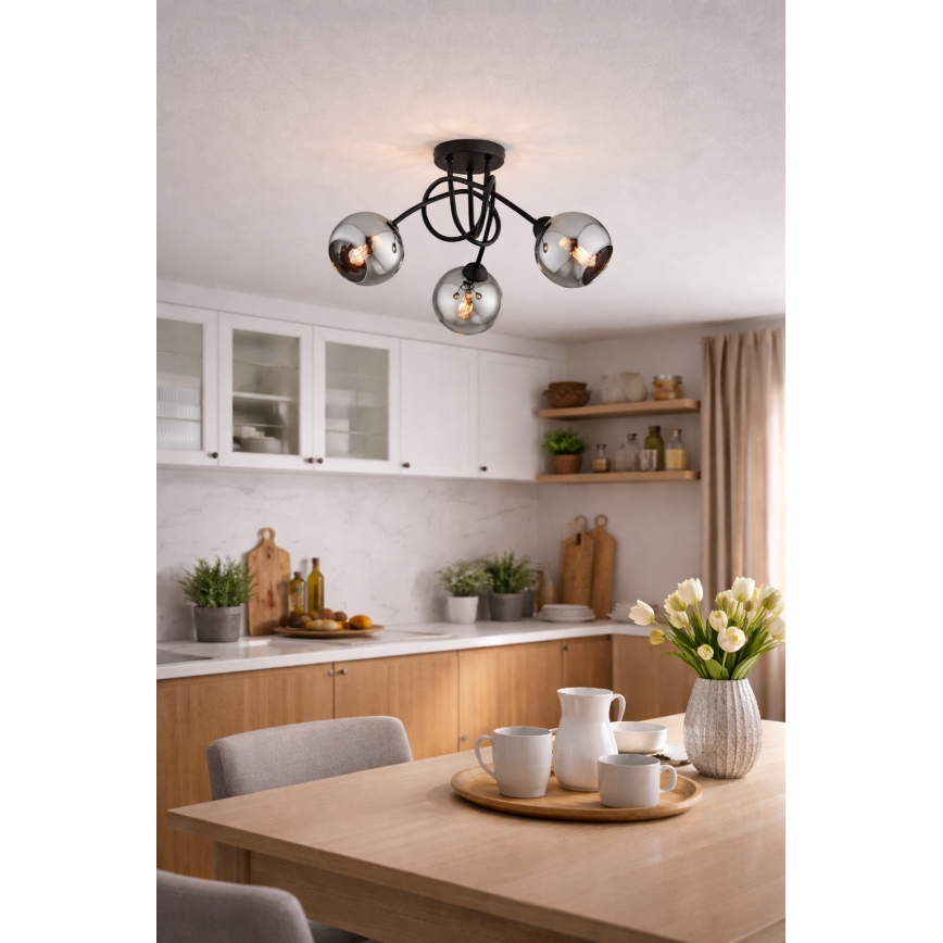 Brilagi - Flush-mount chandelier DIOR 3xE27/60W/230V black/smoked gray