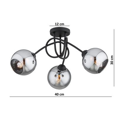 Brilagi - Flush-mount chandelier DIOR 3xE27/60W/230V black/smoked gray