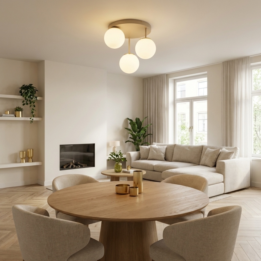 Brilagi - Flush-mount chandelier MILO ECRU 3xE27/60W/230V beige/gold