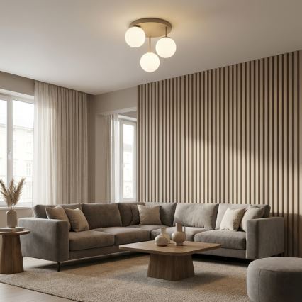 Brilagi - Flush-mount chandelier MILO ECRU 3xE27/60W/230V beige/gold