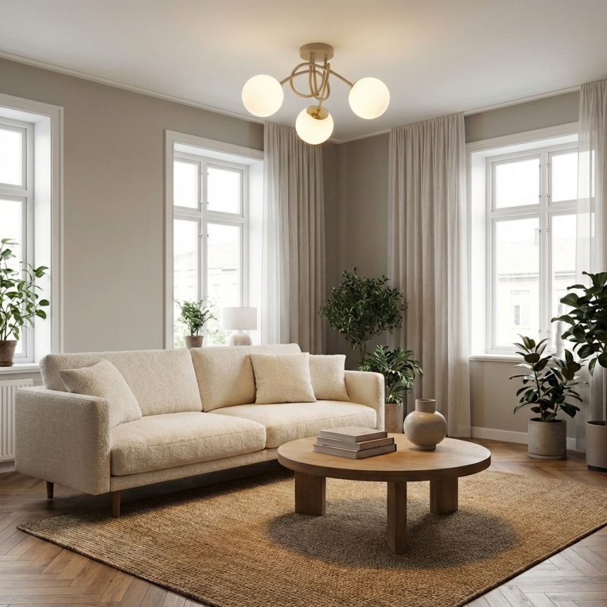 Brilagi - Flush-mount chandelier MILO ECRU 3xE27/60W/230V beige/gold