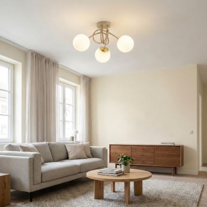 Brilagi - Flush-mount chandelier MILO ECRU 3xE27/60W/230V beige/gold