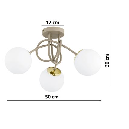 Brilagi - Flush-mount chandelier MILO ECRU 3xE27/60W/230V beige/gold