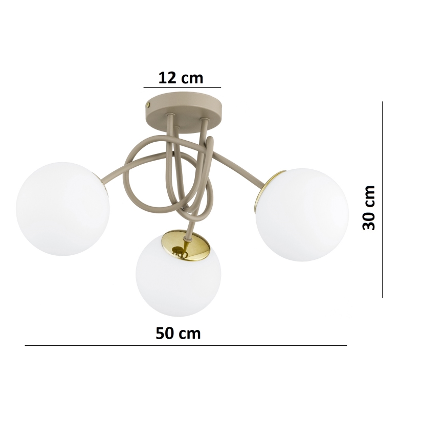 Brilagi - Flush-mount chandelier MILO ECRU 3xE27/60W/230V beige/gold