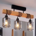 BRILAGI - Flush-mount chandelier WOOD GLASS 3xE27/60W/230V pine/black/smoky beige