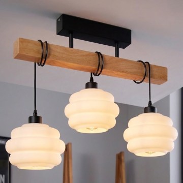 BRILAGI - Flush-mount chandelier WOOD GLASS 3xE27/60W/230V pine/black/white
