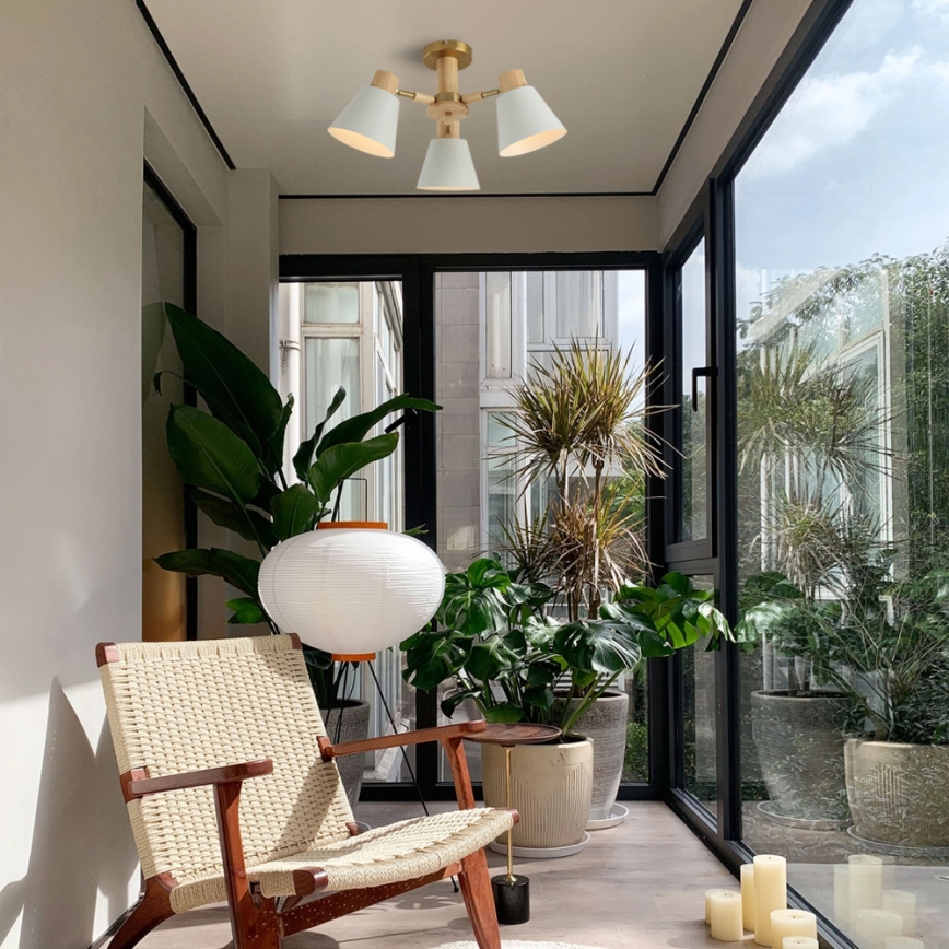 Brilagi - Flush-mounted ceiling light LUND WOOD 3xE27/40W/230V Ø 50 cm rubberwood