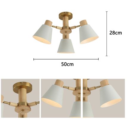 Brilagi - Flush-mounted ceiling light LUND WOOD 3xE27/40W/230V Ø 50 cm rubberwood