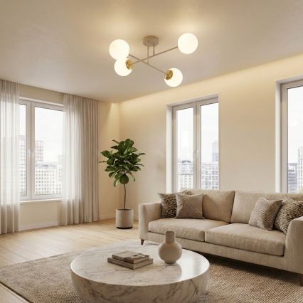 Brilagi - Flush-mounted ceiling light MILO ECRU 4xE27/60W/230V beige/gold