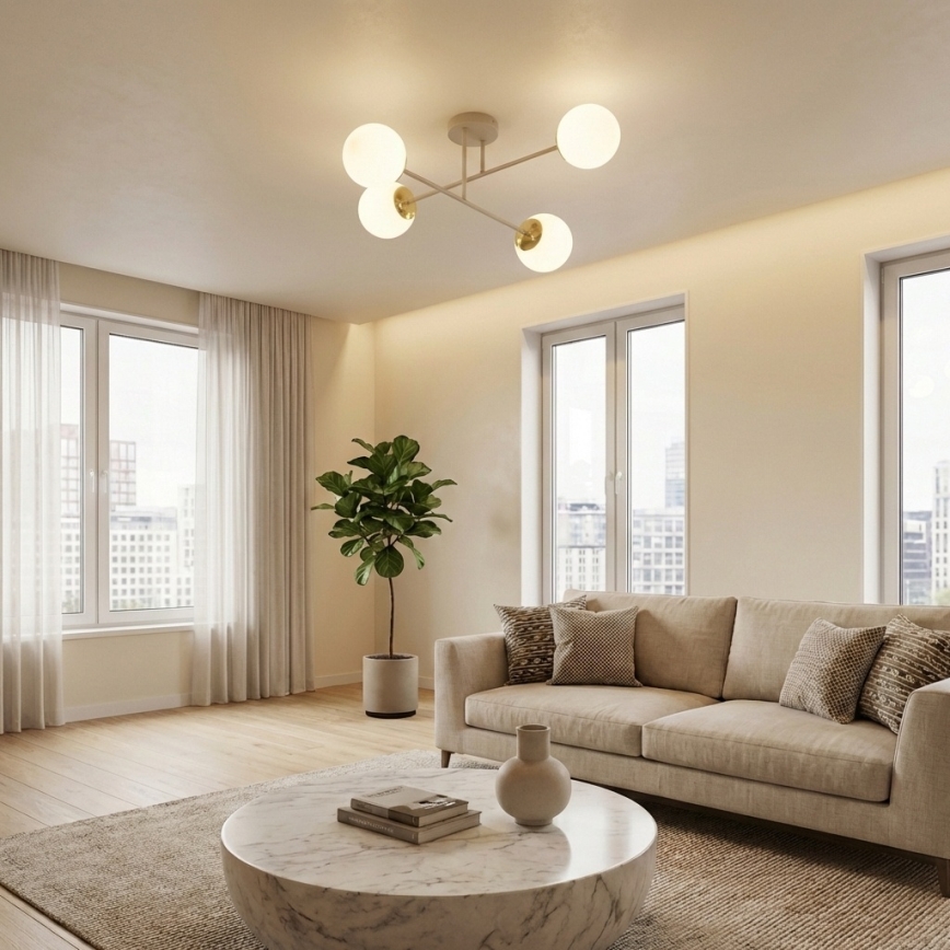 Brilagi - Flush-mounted ceiling light MILO ECRU 4xE27/60W/230V beige/gold