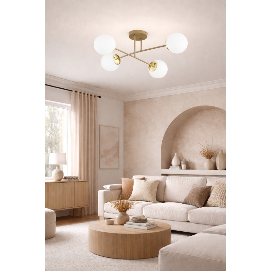 Brilagi - Flush-mounted ceiling light MILO ECRU 4xE27/60W/230V beige/gold