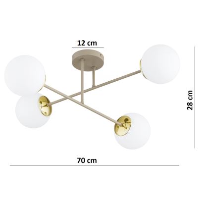 Brilagi - Flush-mounted ceiling light MILO ECRU 4xE27/60W/230V beige/gold