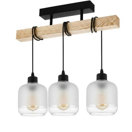 BRILAGI - Flush-mounted ceiling light WOOD GLASS 3xE27/60W/230V pine/black/white