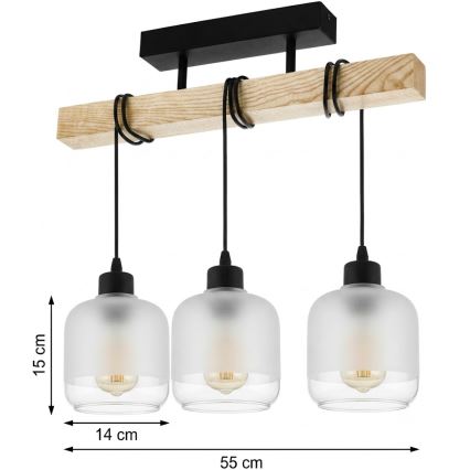 BRILAGI - Flush-mounted ceiling light WOOD GLASS 3xE27/60W/230V pine/black/white