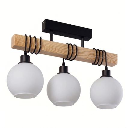 BRILAGI - Flush-mounted ceiling light WOOD GLASS 3xE27/60W/230V pine/black/white