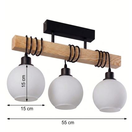 BRILAGI - Flush-mounted ceiling light WOOD GLASS 3xE27/60W/230V pine/black/white