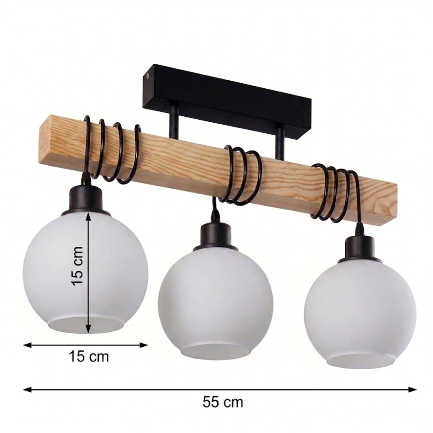 BRILAGI - Flush-mounted ceiling light WOOD GLASS 3xE27/60W/230V pine/black/white