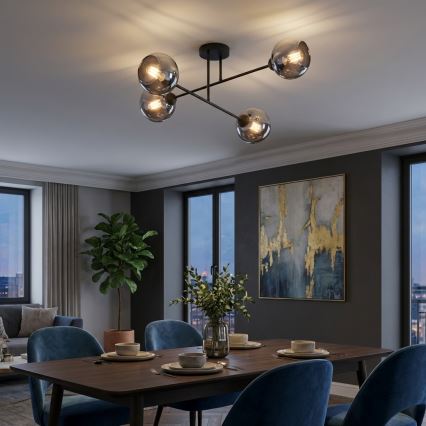 Brilagi - Flush-Mounted Chandelier 4xE27/60W/230V Black/Smoky Gray