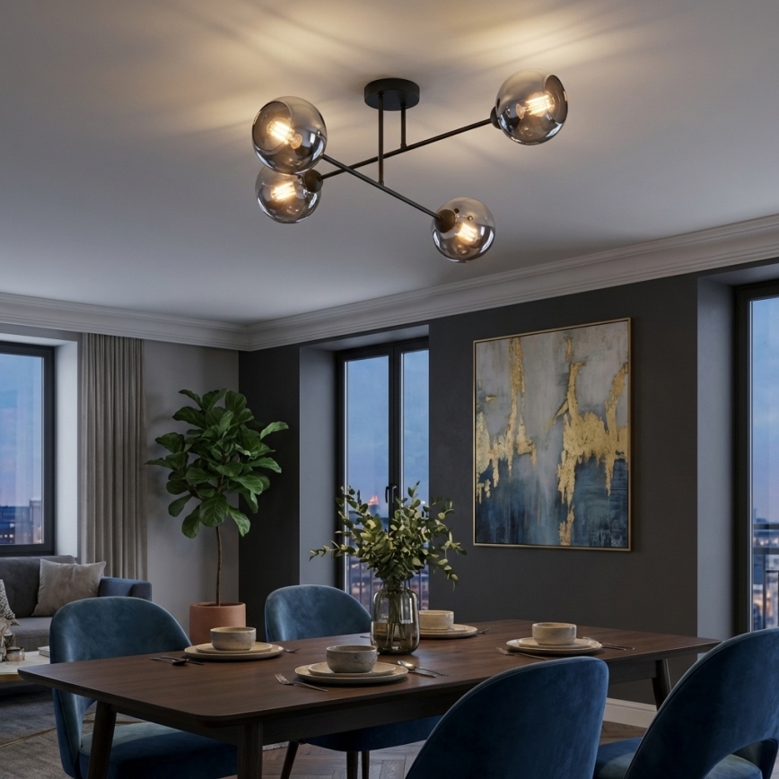 Brilagi - Flush-Mounted Chandelier 4xE27/60W/230V Black/Smoky Gray