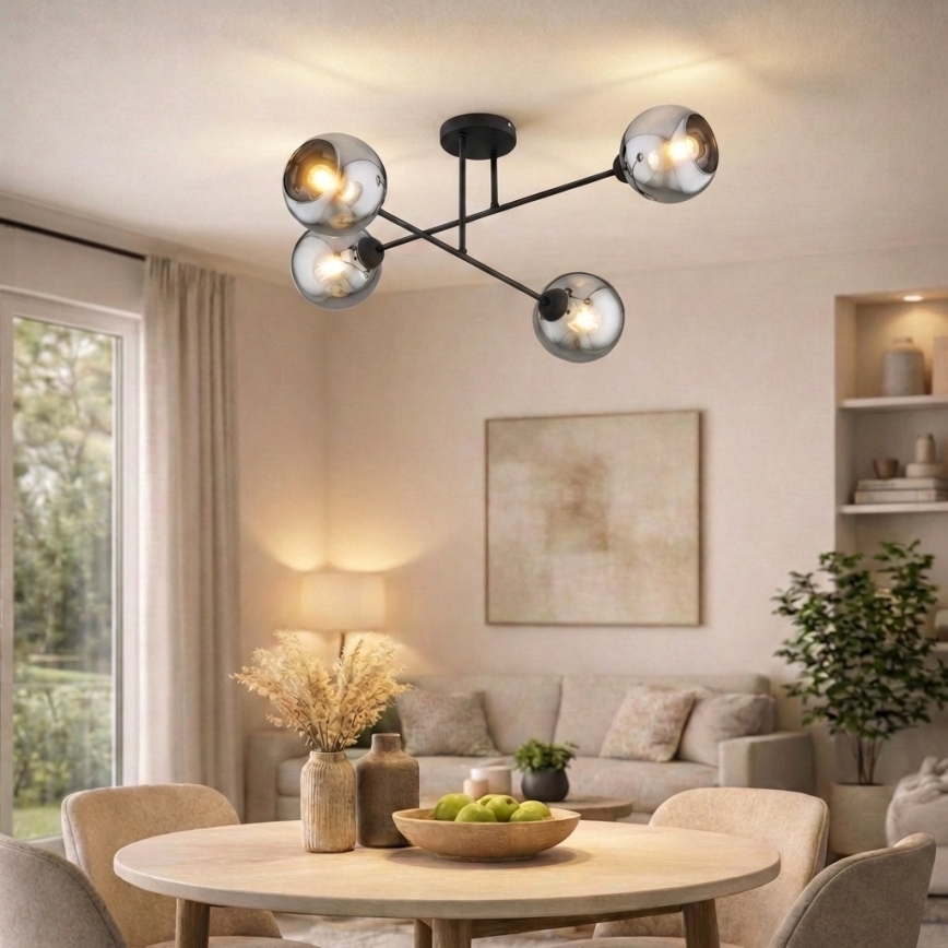 Brilagi - Flush-Mounted Chandelier DIOR 4xE27/60W/230V Black/Smoky Gray