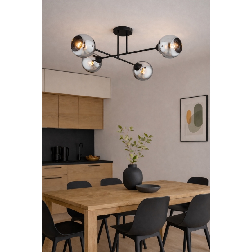 Brilagi - Flush-Mounted Chandelier DIOR 4xE27/60W/230V Black/Smoky Gray
