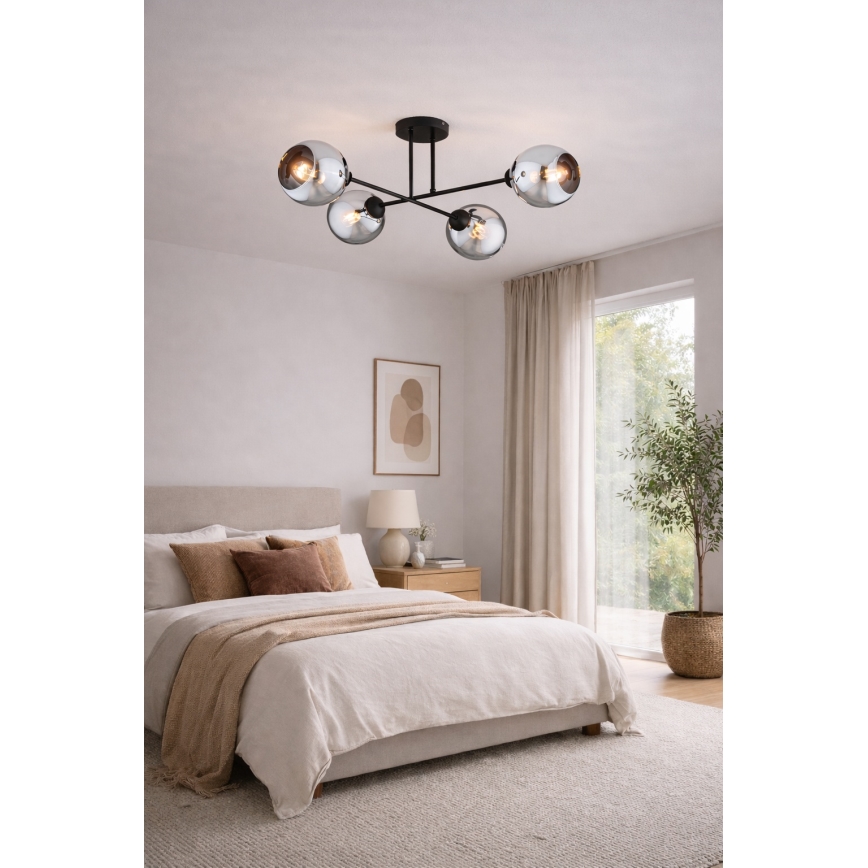 Brilagi - Flush-Mounted Chandelier DIOR 4xE27/60W/230V Black/Smoky Gray