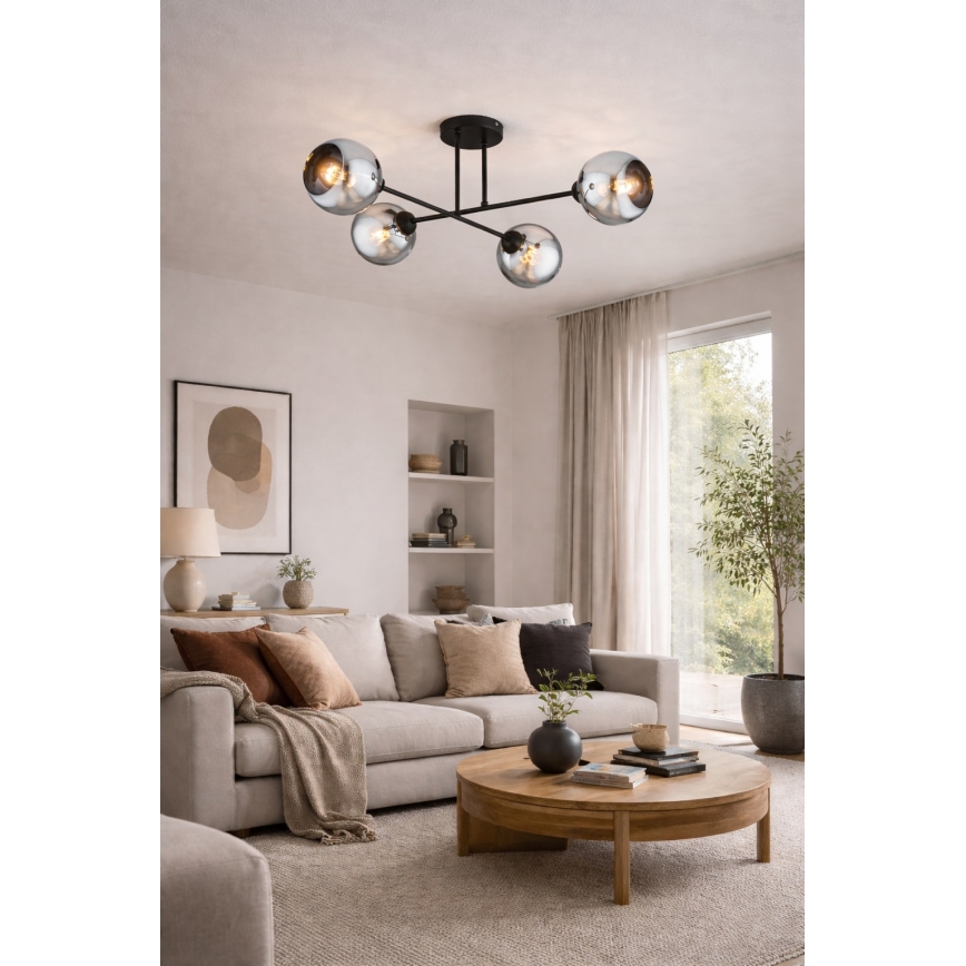 Brilagi - Flush-Mounted Chandelier DIOR 4xE27/60W/230V Black/Smoky Gray