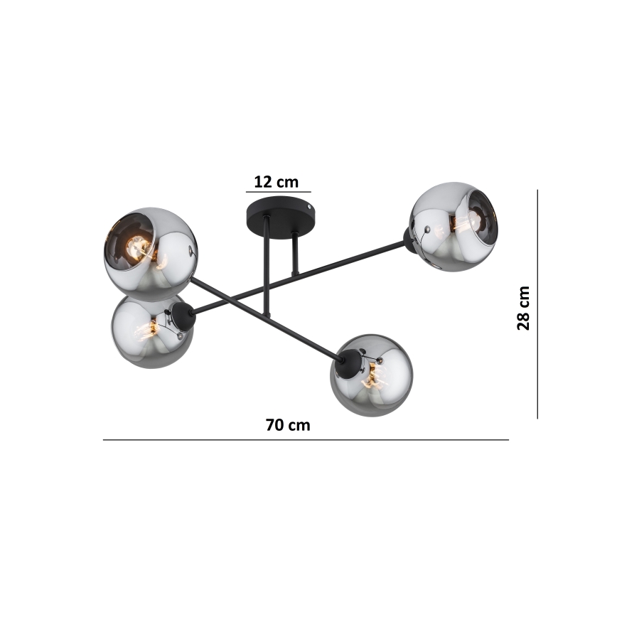Brilagi - Flush-Mounted Chandelier DIOR 4xE27/60W/230V Black/Smoky Gray