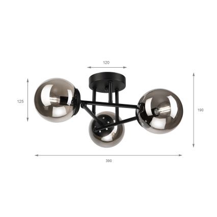 Brilagi - Flush-mounted chandelier MALIVA 3xE14/15W/230V black/smoky